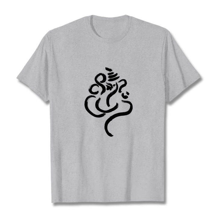 Maglietta casual in cotone con motivo Buddha Stones Ganesha - Grigio chiaro - 2XL - image 20