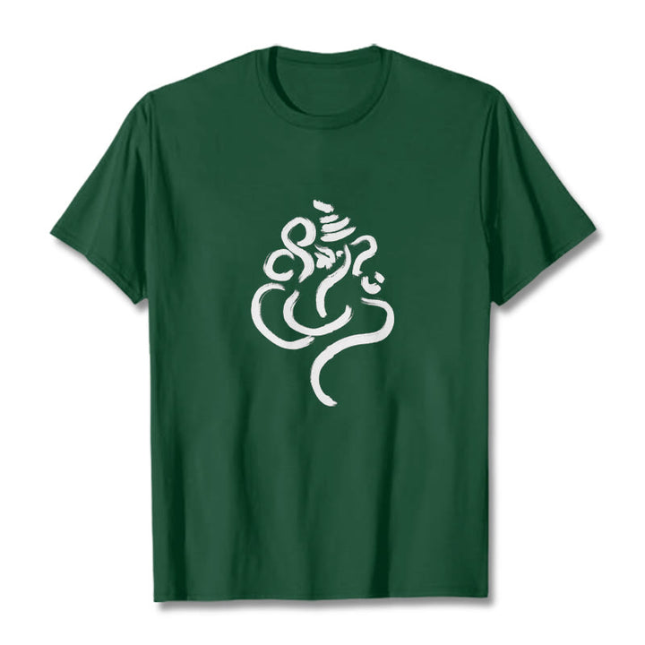 Maglietta casual in cotone con motivo Buddha Stones Ganesha - Verde foresta - 2XL - image 11