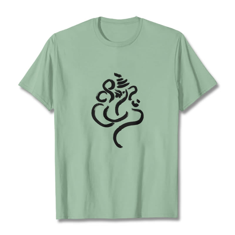 Maglietta casual in cotone con motivo Buddha Stones Ganesha - Verde pallido - 2XL - image 14