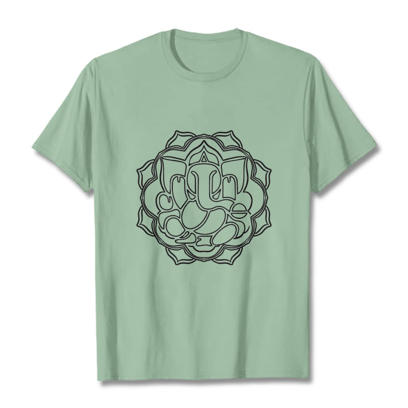 Maglietta in cotone con motivo mandala casual Buddha Stones Ganesha - Verde pallido - 2XL - image 15