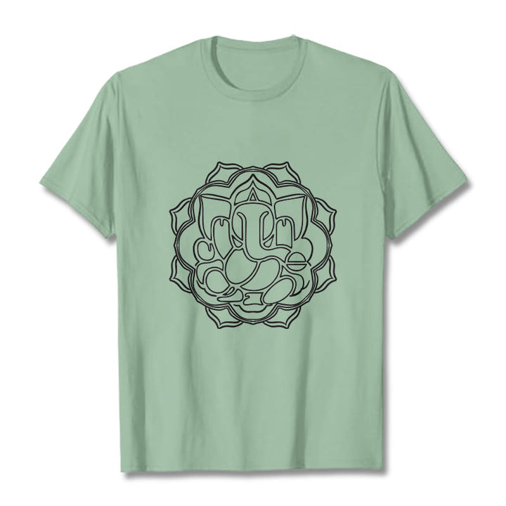 Maglietta in cotone con motivo mandala casual Buddha Stones Ganesha - Verde pallido - 2XL - image 15