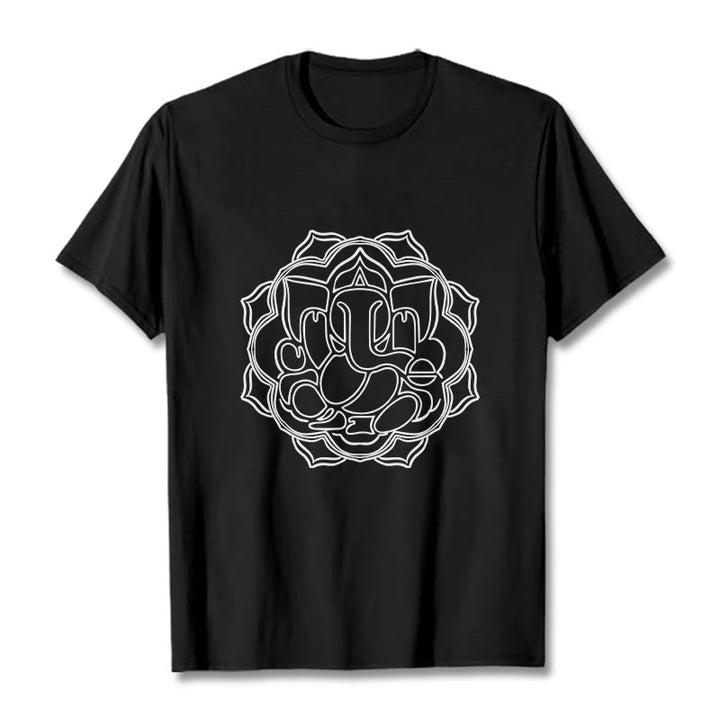 Maglietta in cotone con motivo mandala casual Buddha Stones Ganesha - Nero - 2XL - image 4