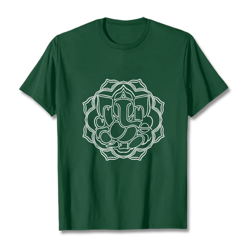 Maglietta in cotone con motivo mandala casual Buddha Stones Ganesha - Verde foresta - 2XL - image 1