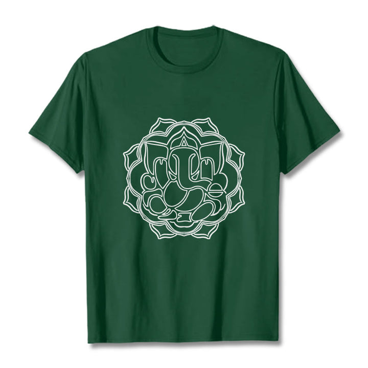 Maglietta in cotone con motivo mandala casual Buddha Stones Ganesha - Verde foresta - 2XL - image 1