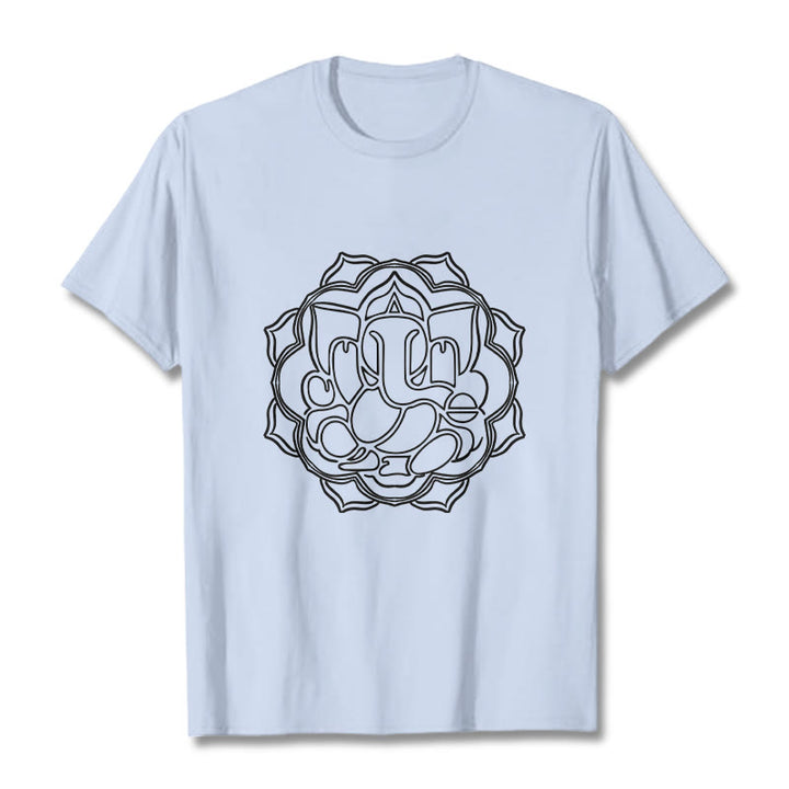 Maglietta in cotone con motivo mandala casual Buddha Stones Ganesha - Ciano chiaro - 2XL - image 19