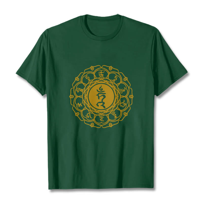 Maglietta casual in cotone con motivo Vishuddha e simbolo Buddha Stones Hum - Verde foresta - 2XL - image 11