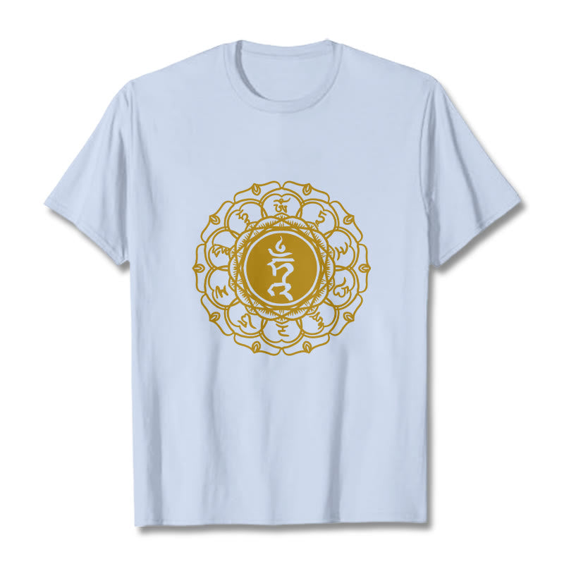Maglietta casual in cotone con motivo Vishuddha e simbolo Buddha Stones Hum - Ciano chiaro - 2XL - image 19