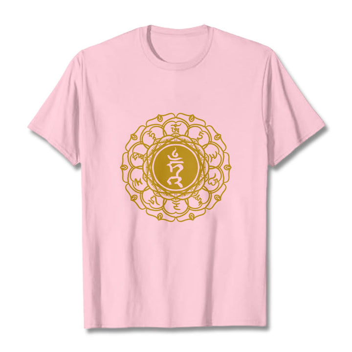 Maglietta casual in cotone con motivo Vishuddha e simbolo Buddha Stones Hum - Rosa chiaro - 2XL - image 13