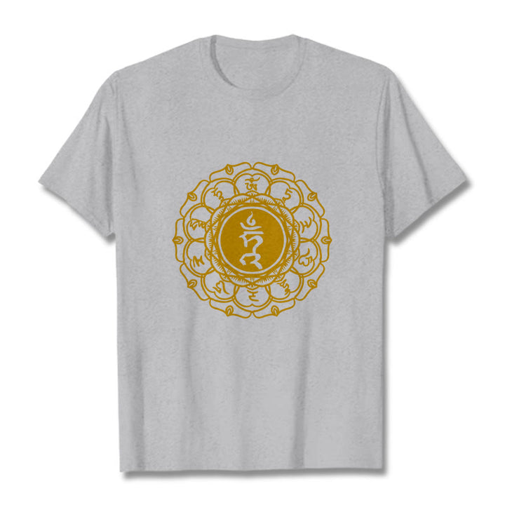 Maglietta casual in cotone con motivo Vishuddha e simbolo Buddha Stones Hum - Grigio chiaro - 2XL - image 20