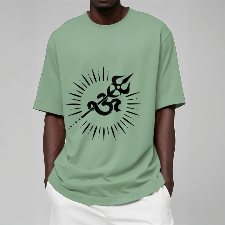 Maglietta casual in cotone con motivo a linee radianti e simbolo Om con Buddha Stones - image 16