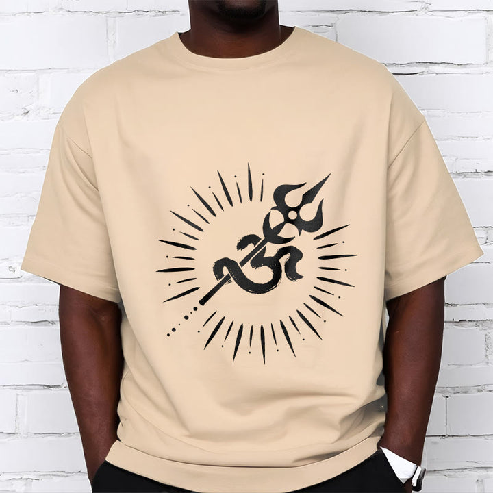 Maglietta casual in cotone con motivo a linee radianti e simbolo Om con Buddha Stones - image 10