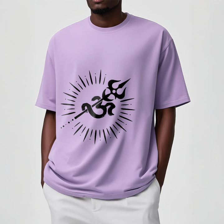 Maglietta casual in cotone con motivo a linee radianti e simbolo Om con Buddha Stones - image 18