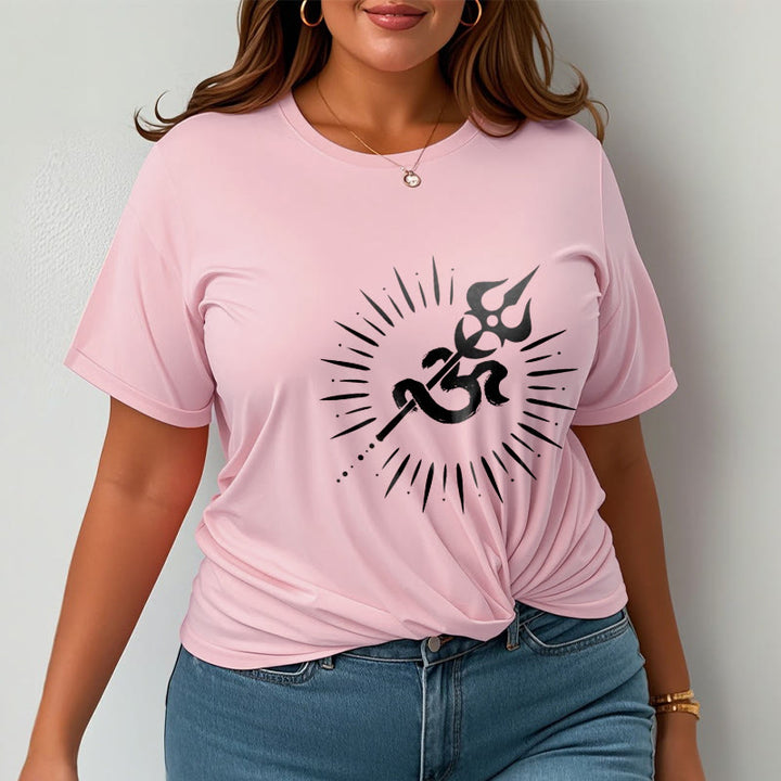 Maglietta casual in cotone con motivo a linee radianti e simbolo Om con Buddha Stones - image 14