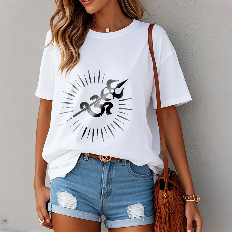 Maglietta casual in cotone con motivo a linee radianti e simbolo Om con Buddha Stones - image 8