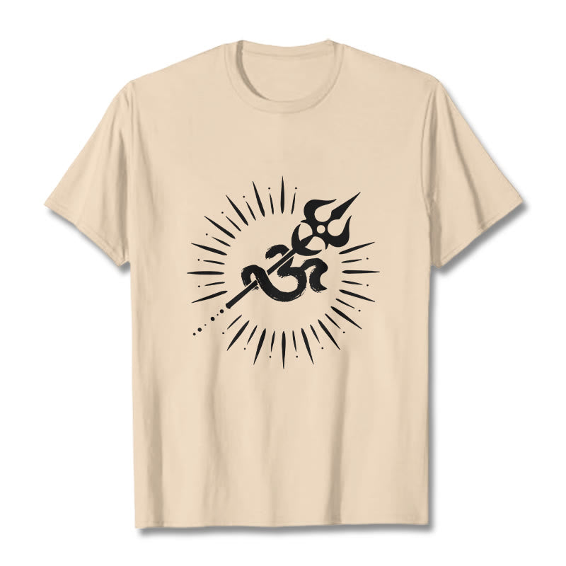 Maglietta casual in cotone con motivo a linee radianti e simbolo Om con Buddha Stones - Biscotto - 2XL - image 9
