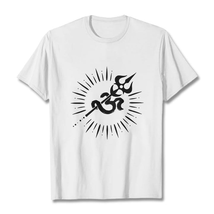 Maglietta casual in cotone con motivo a linee radianti e simbolo Om con Buddha Stones - Bianco - 2XL - image 6