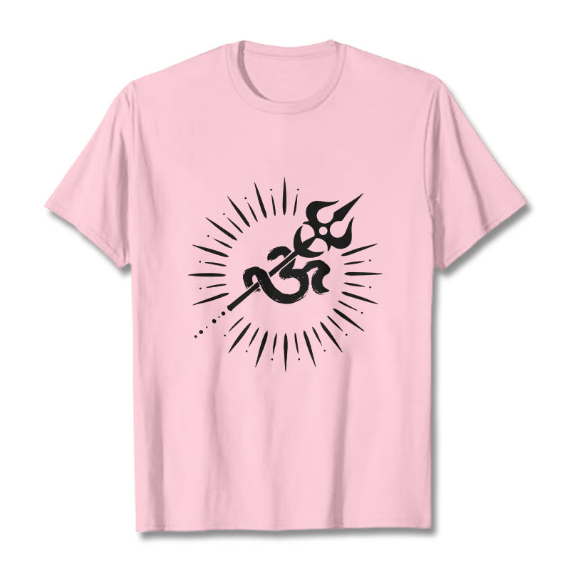 Maglietta casual in cotone con motivo a linee radianti e simbolo Om con Buddha Stones - Rosa chiaro - 2XL - image 13