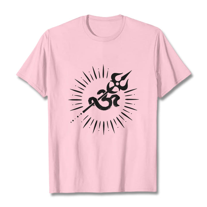 Maglietta casual in cotone con motivo a linee radianti e simbolo Om con Buddha Stones - Rosa chiaro - 2XL - image 13