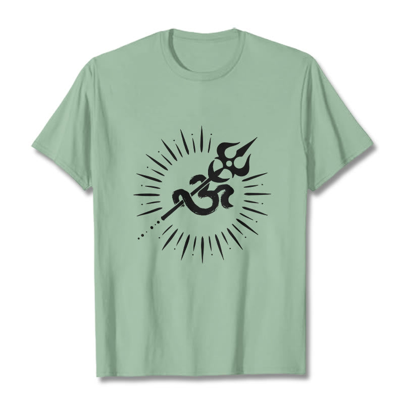 Maglietta casual in cotone con motivo a linee radianti e simbolo Om con Buddha Stones - Verde pallido - 2XL - image 15
