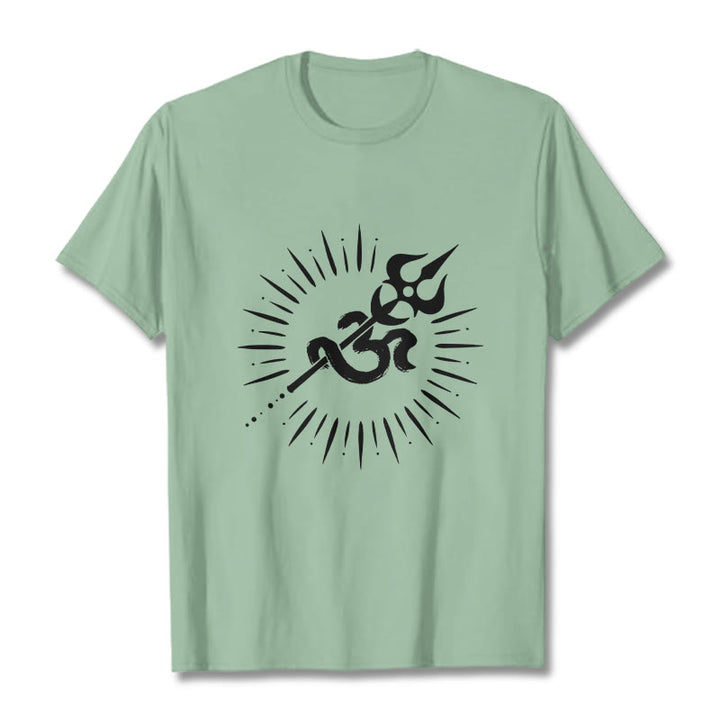 Maglietta casual in cotone con motivo a linee radianti e simbolo Om con Buddha Stones - Verde pallido - 2XL - image 15