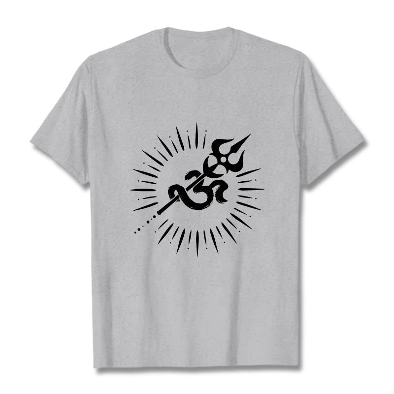 Maglietta casual in cotone con motivo a linee radianti e simbolo Om con Buddha Stones - Grigio chiaro - 2XL - image 20