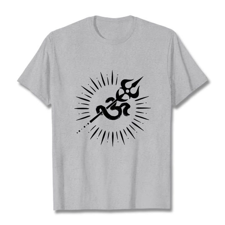 Maglietta casual in cotone con motivo a linee radianti e simbolo Om con Buddha Stones - Grigio chiaro - 2XL - image 20