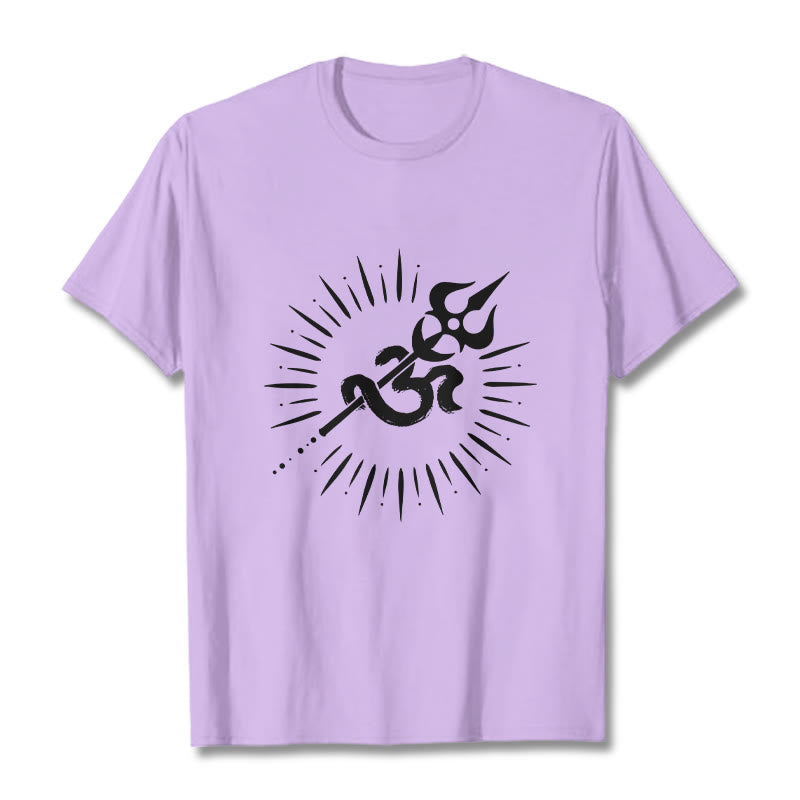 Maglietta casual in cotone con motivo a linee radianti e simbolo Om con Buddha Stones - Prugna - 2XL - image 17