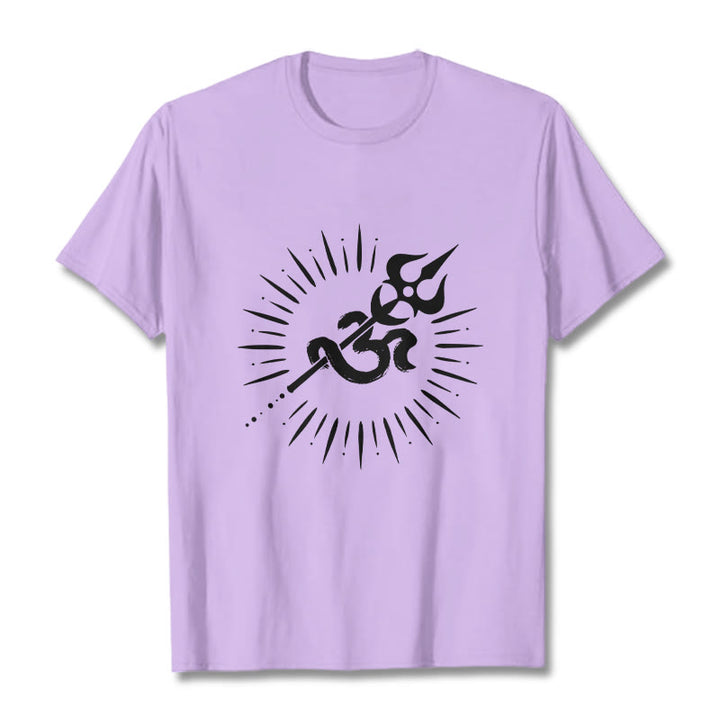 Maglietta casual in cotone con motivo a linee radianti e simbolo Om con Buddha Stones - Prugna - 2XL - image 17