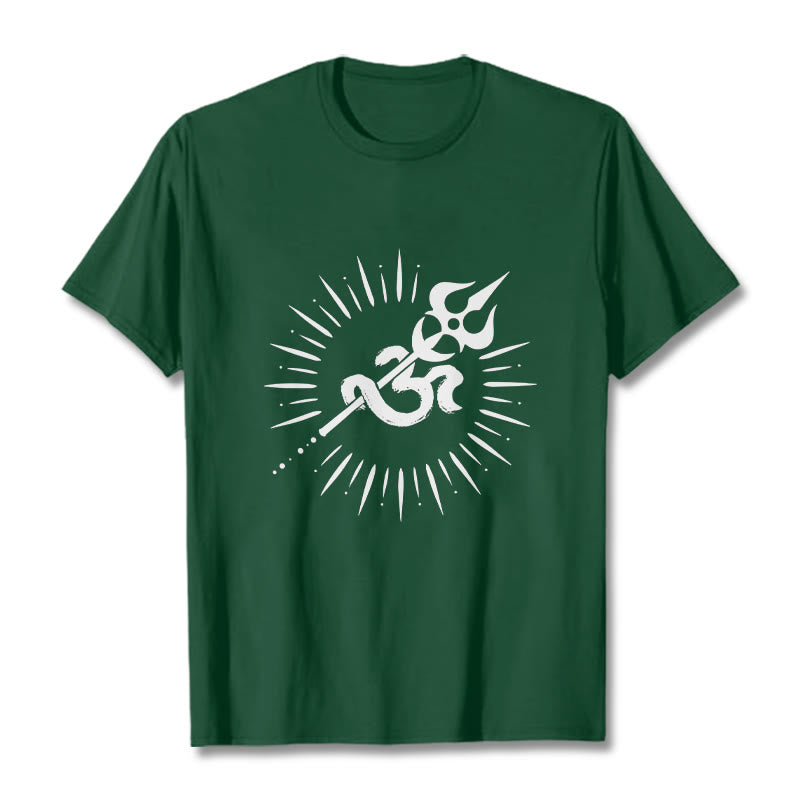 Maglietta casual in cotone con motivo a linee radianti e simbolo Om con Buddha Stones - Verde foresta - 2XL - image 11