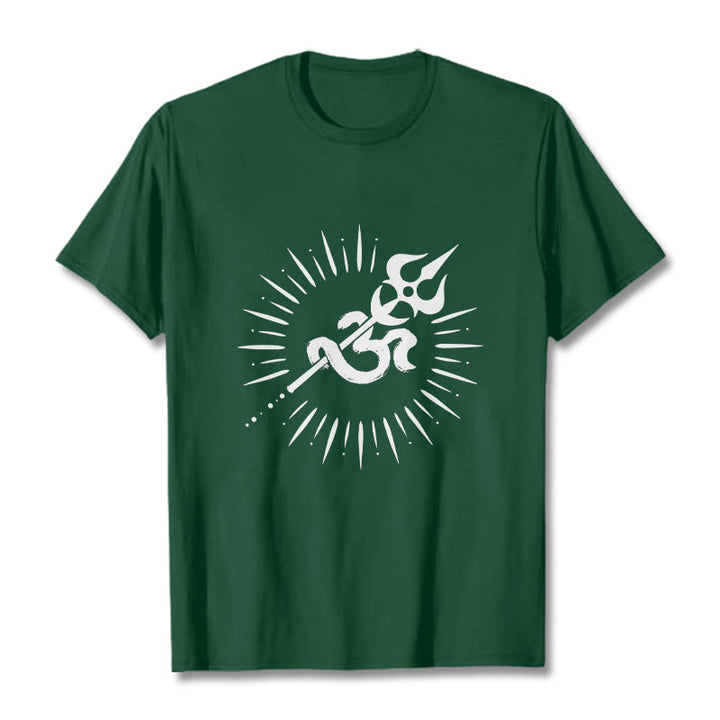 Maglietta casual in cotone con motivo a linee radianti e simbolo Om con Buddha Stones - Verde foresta - 2XL - image 11