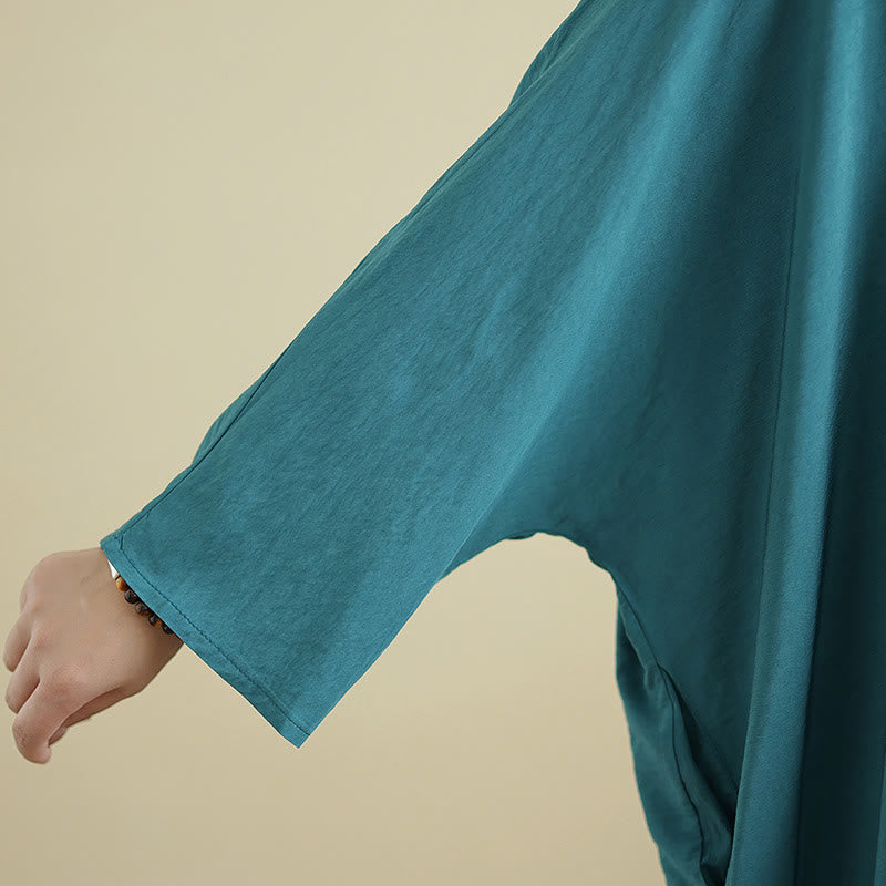 Abito lungo in cotone e lino con maniche lunghe, stile retrò casual, tinta unita, con tasche, Buddha Stones - image 21