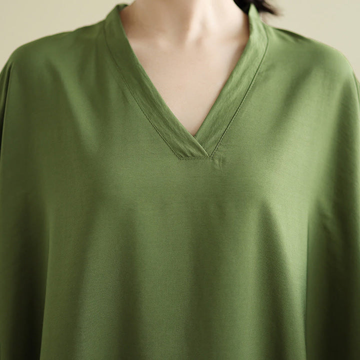 Abito lungo in cotone e lino con maniche lunghe, stile retrò casual, tinta unita, con tasche, Buddha Stones - image 8