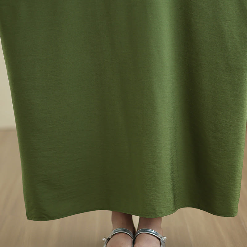 Abito lungo in cotone e lino con maniche lunghe, stile retrò casual, tinta unita, con tasche, Buddha Stones - image 11