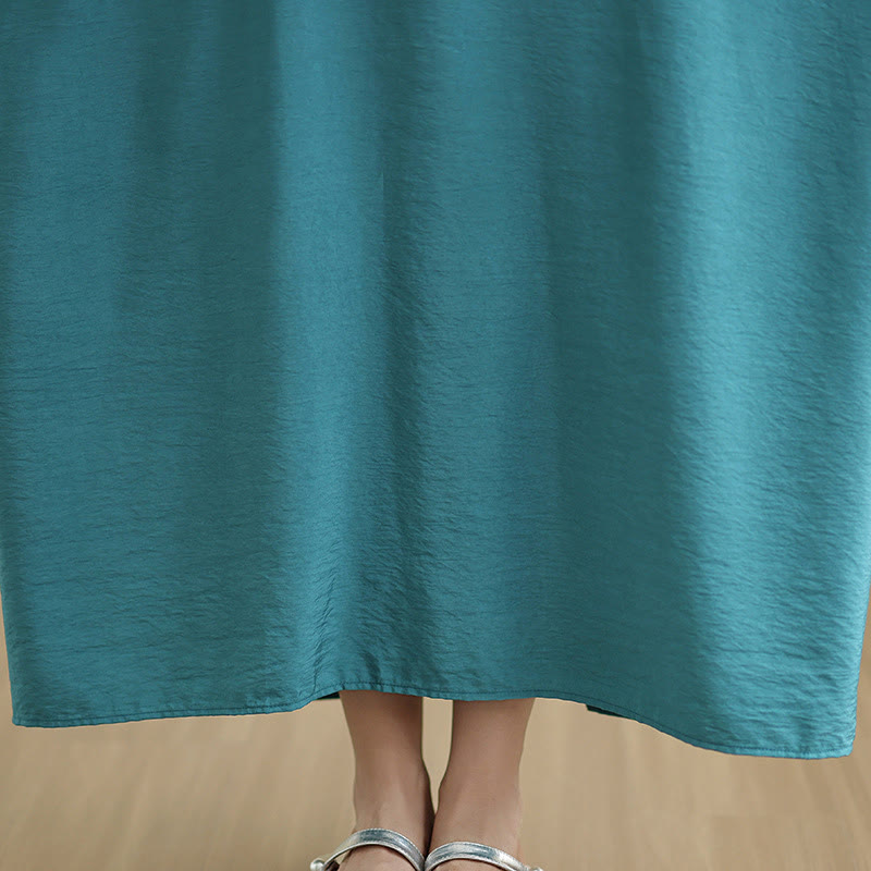 Abito lungo in cotone e lino con maniche lunghe, stile retrò casual, tinta unita, con tasche, Buddha Stones - image 23