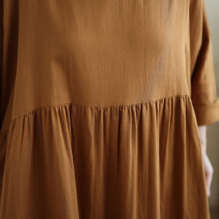 Abito midi in cotone e lino a maniche lunghe con tasche e cappuccio autunnale Buddha Stones - image 8