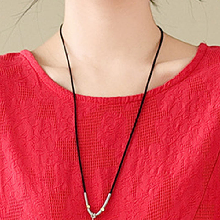 Abito midi in cotone e lino con maniche lunghe e tasche, motivo floreale jacquard irregolare Buddha Stones - image 10
