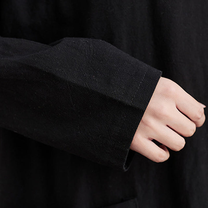 Abito lungo in cotone e lino con maniche lunghe e tasche, stile casual autunnale, stile Buddha Stones - image 11