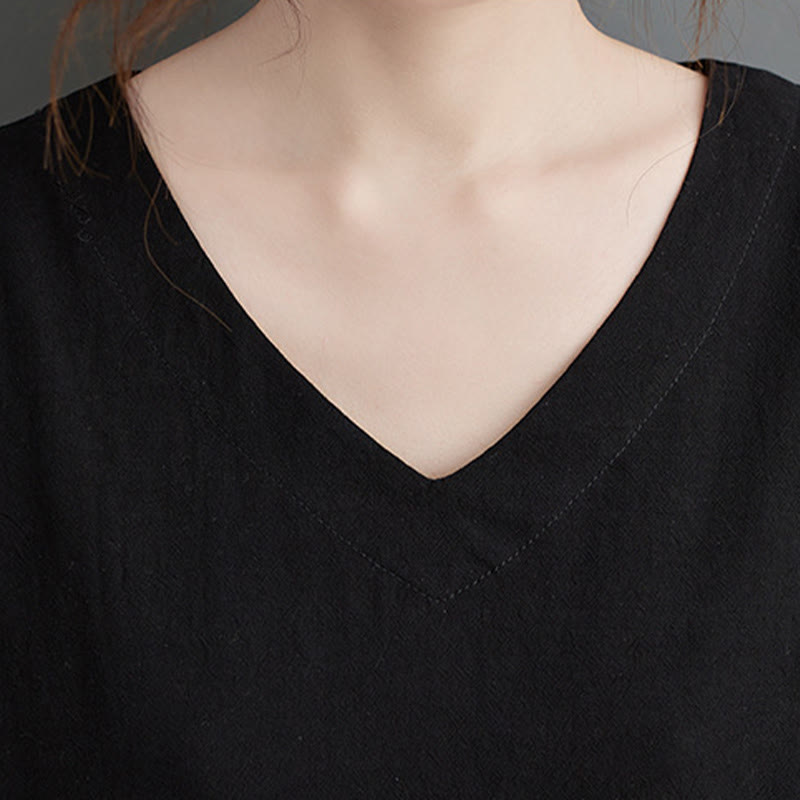 Abito lungo in cotone e lino con maniche lunghe e tasche, stile casual autunnale, stile Buddha Stones - image 8