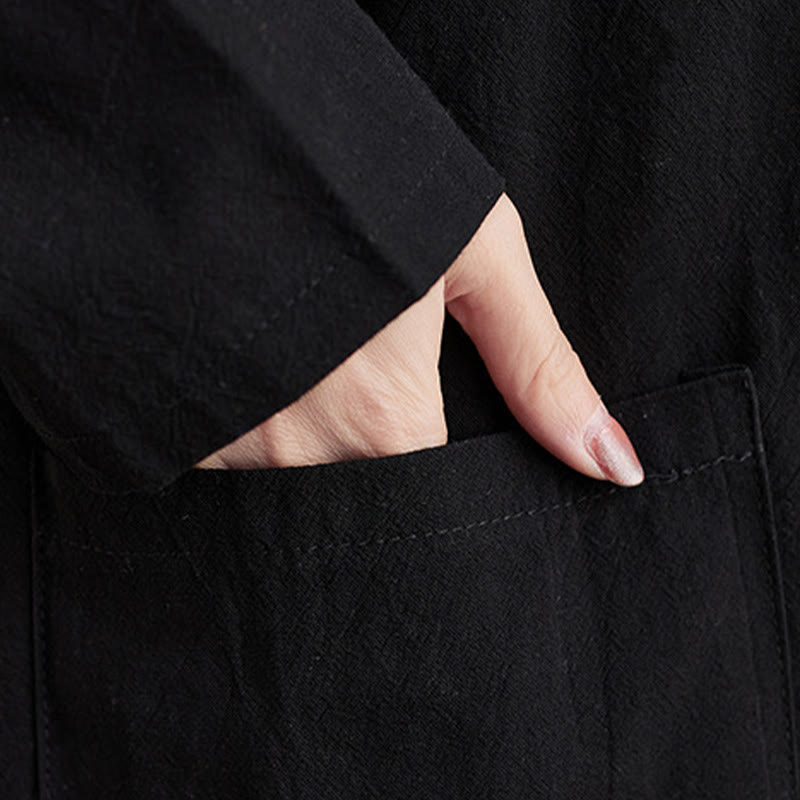 Abito lungo in cotone e lino con maniche lunghe e tasche, stile casual autunnale, stile Buddha Stones - image 12