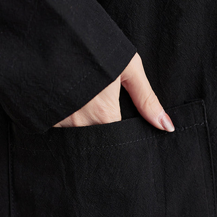 Abito lungo in cotone e lino con maniche lunghe e tasche, stile casual autunnale, stile Buddha Stones - image 12