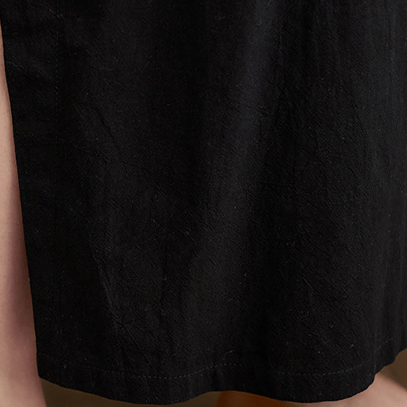 Abito lungo in cotone e lino con maniche lunghe e tasche, stile casual autunnale, stile Buddha Stones - image 13