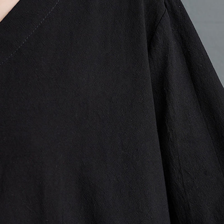 Abito lungo in cotone e lino con maniche lunghe e tasche, stile casual autunnale, stile Buddha Stones - image 10