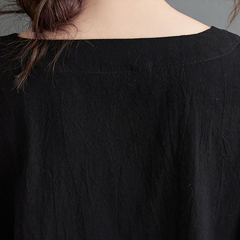 Abito lungo in cotone e lino con maniche lunghe e tasche, stile casual autunnale, stile Buddha Stones - image 9