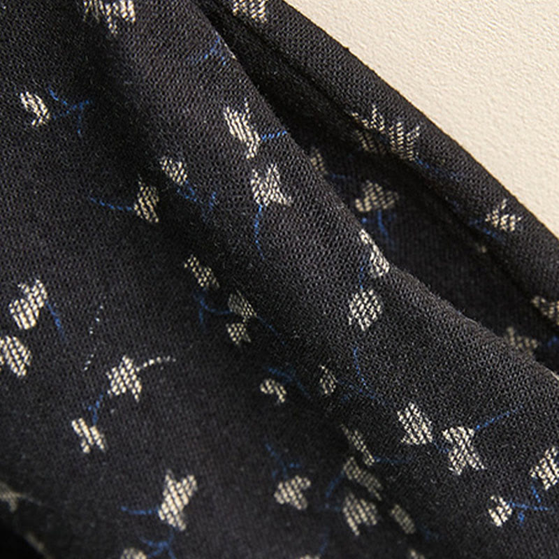 Abito midi in lino e cotone con maniche lunghe, tasche e bottoni con stampa Buddha Stones e revers in pizzo - image 6