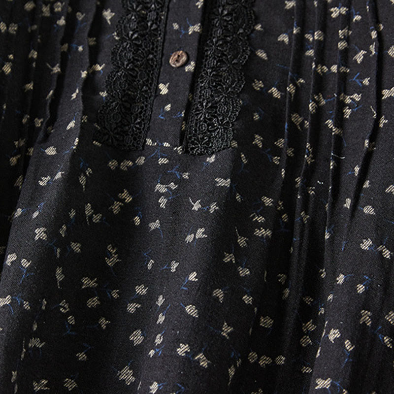 Abito midi in lino e cotone con maniche lunghe, tasche e bottoni con stampa Buddha Stones e revers in pizzo - image 9