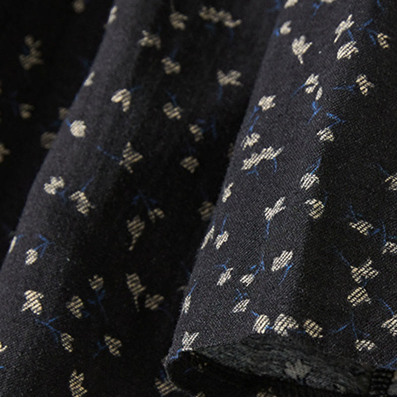 Abito midi in lino e cotone con maniche lunghe, tasche e bottoni con stampa Buddha Stones e revers in pizzo - image 8