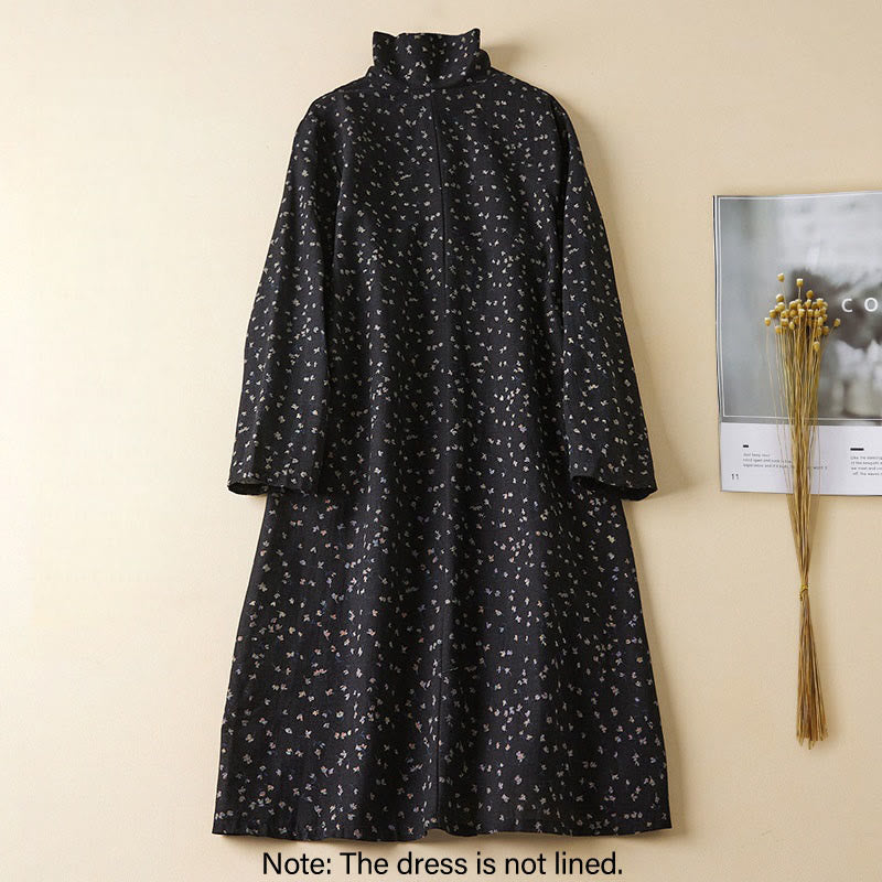 Abito midi in lino e cotone con maniche lunghe, tasche e bottoni con stampa Buddha Stones e revers in pizzo - image 2