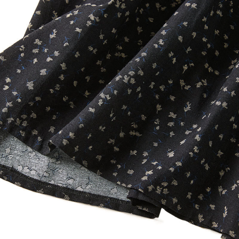 Abito midi in lino e cotone con maniche lunghe, tasche e bottoni con stampa Buddha Stones e revers in pizzo - image 11