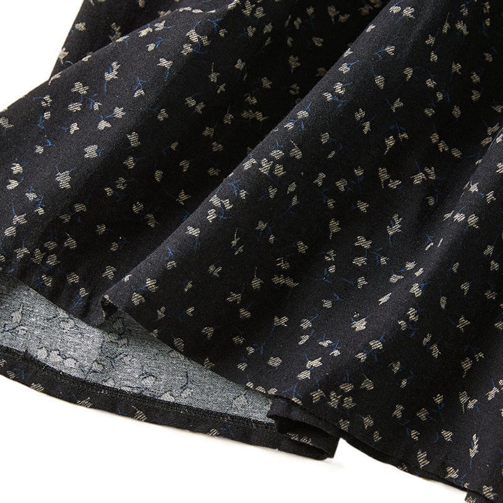 Abito midi in lino e cotone con maniche lunghe, tasche e bottoni con stampa Buddha Stones e revers in pizzo - image 11