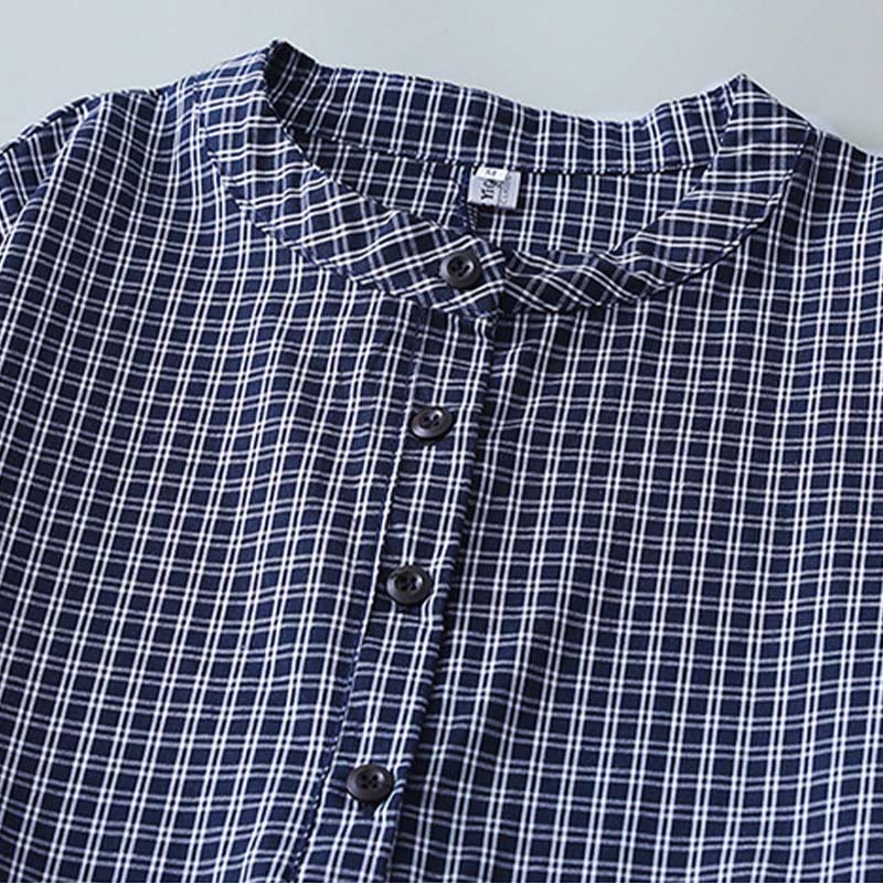 Abito midi casual in cotone a maniche lunghe con bottoni a quadri Buddha Stones - image 14